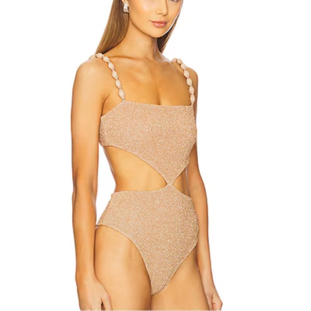 Devon Windsor REVOLVE Pippa one Piece Gold Glitter Swimsuit metallic swimwear XS - Picture 4 of 11